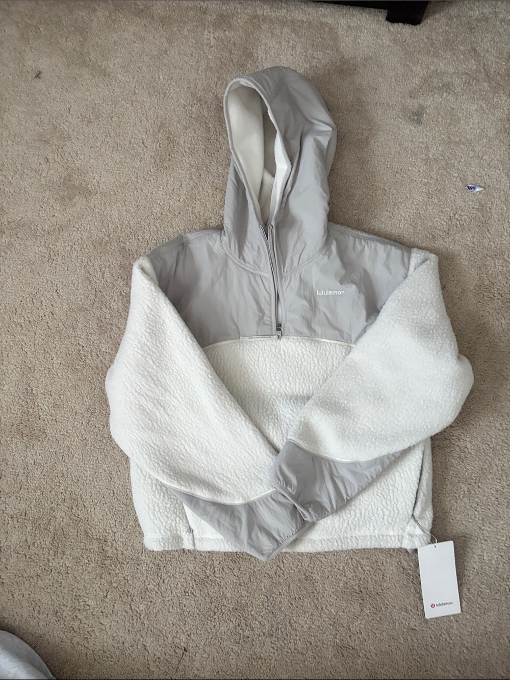 lululemon athletica White and Light Gray Hooded Sherpa Pullover - Picture 1 of 5